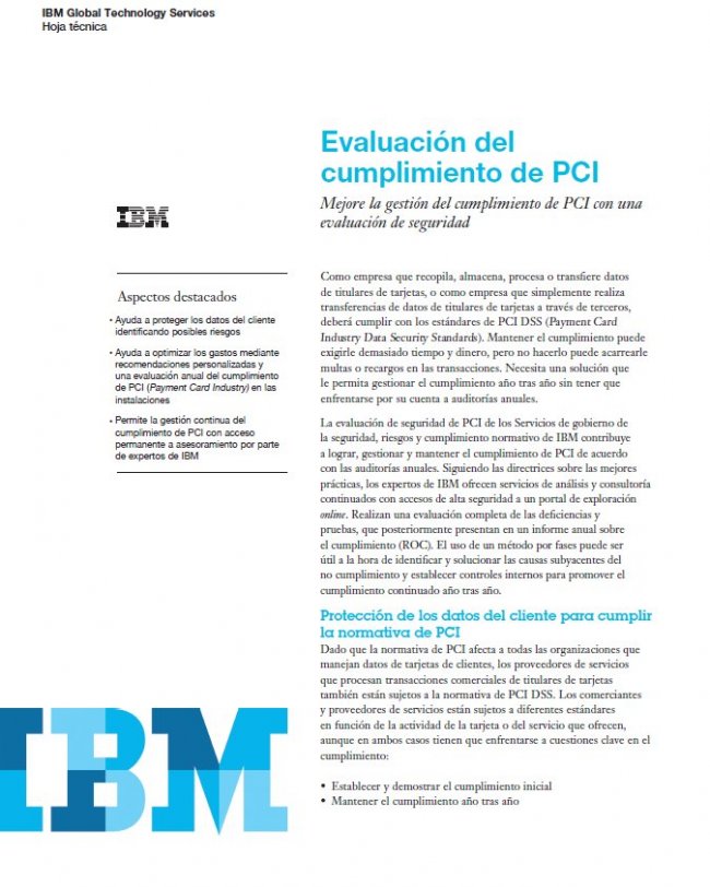 Servicios IBM para el cumplimiento de los estándares PCI DSS